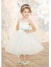 Ivory Lace Tulle Flower Girl Dress With Mint Sash